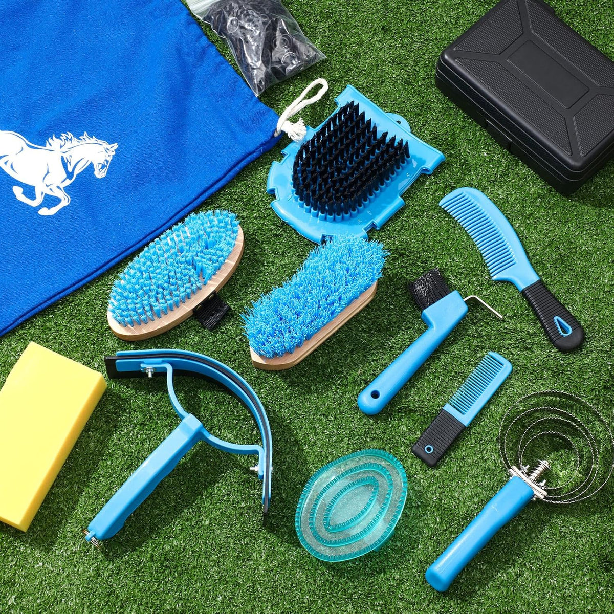 Abbylike 12 Pieces Horse Grooming Kit Racing Festival Tack Room Supplies Horse Brush Sets Equine