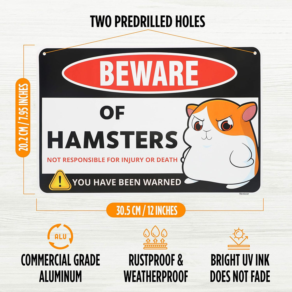 Venicor Hamster Sign Decor - 8 x 12 Inches - Aluminum - Hamster Cage Accessories - Hamster Gifts