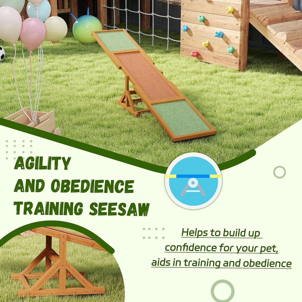 PawHut Wooden Dog Agility Seesaw for Training and Exercise, Platform Equipment Run Game Toy