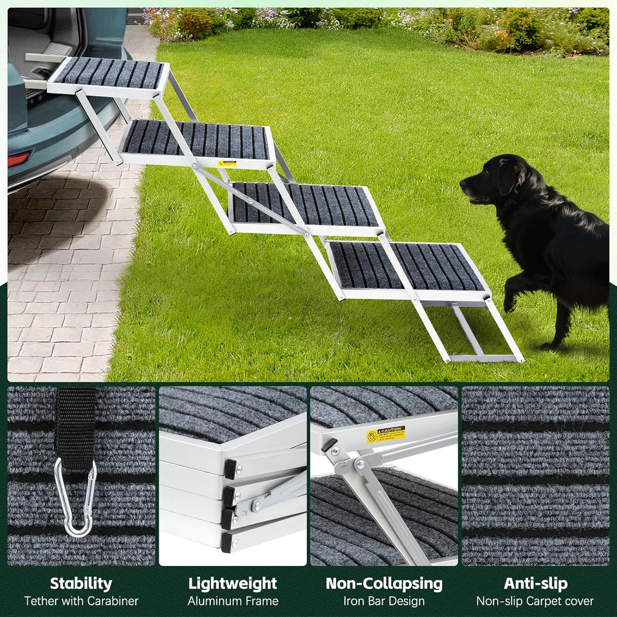 Dog Stairs for Car, Extra Wide Stairs for Large Dogs, Pet Steps Aluminum Foldable Dog Steps for