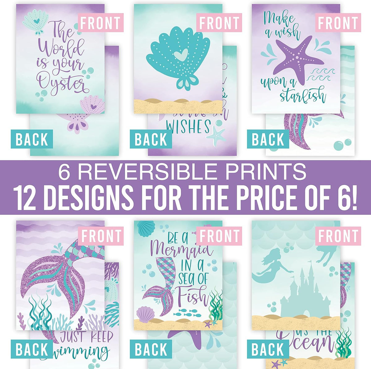 Hadley Designs 6 Mermaid Wall Decor – Reversible Magical Mermaid Wall Art for Nursery & Bathroom