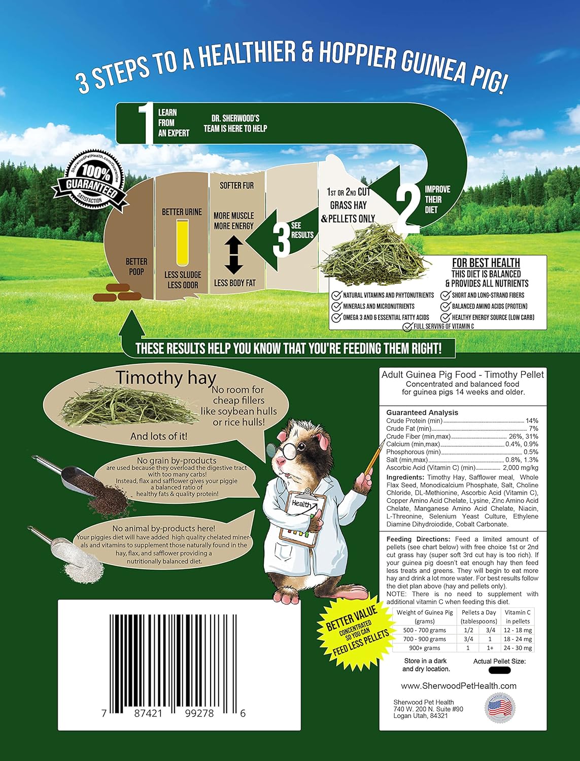 Sherwood Pet Health Adult Guinea Pig Food Measured Timothy Pellet (10 Pound) Hay-Based, Grain-Free
