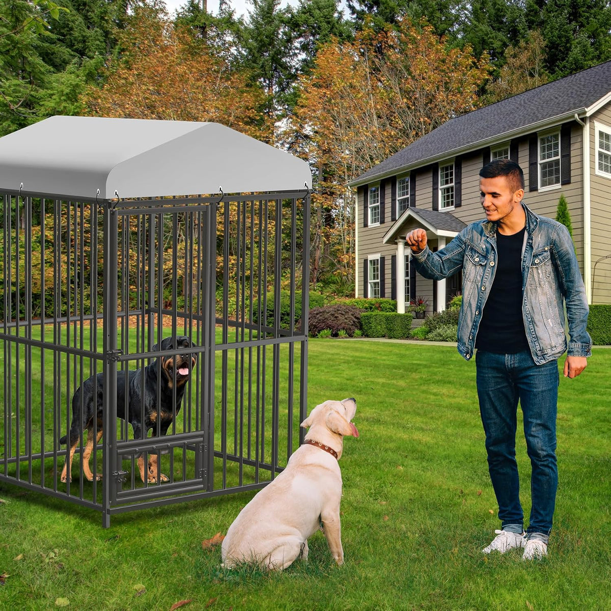 4x4x6 FT Outdoor Dog Kennel,Heavy-Duty Enclosures Outside with UV-Resistant Waterproof Roof Cover