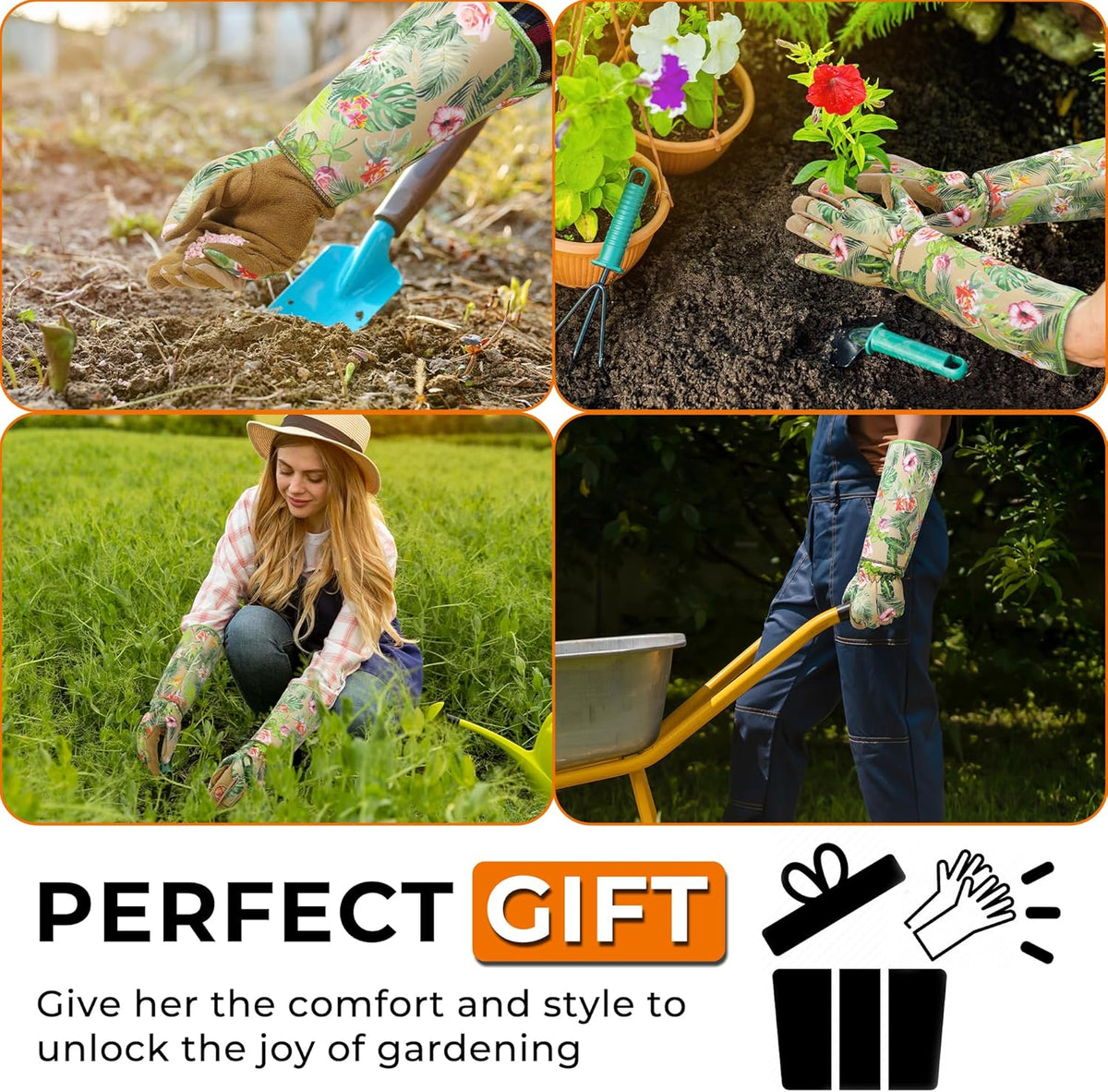 HANDLANDY Leather Gardening Gloves for Women, Thorn Proof Breathable Ladies Rose Pruning Garden
