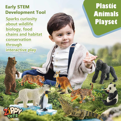 9 PCS Zoo Animal Toys for Kids 3-5 Realistic Plastic Wild Animal Figurine Toys Educational Learning
