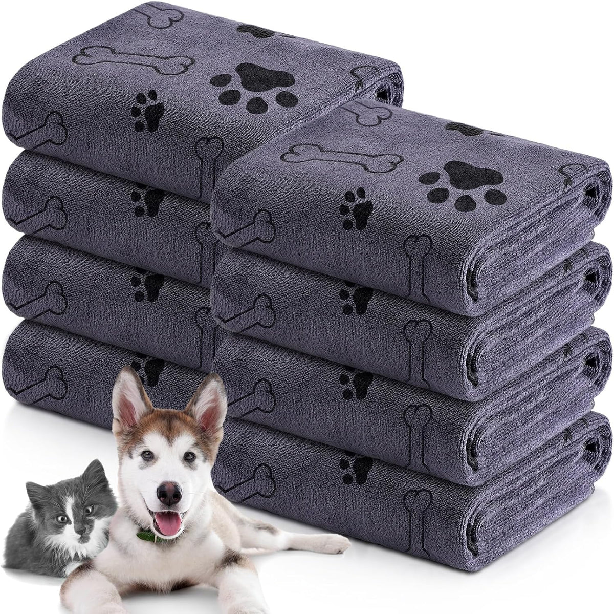 Chumia 8 Pcs Dog Towels for Drying Dogs Cats Pet Towels Bulk Puppy Microfiber Quick Drying Paw Bath