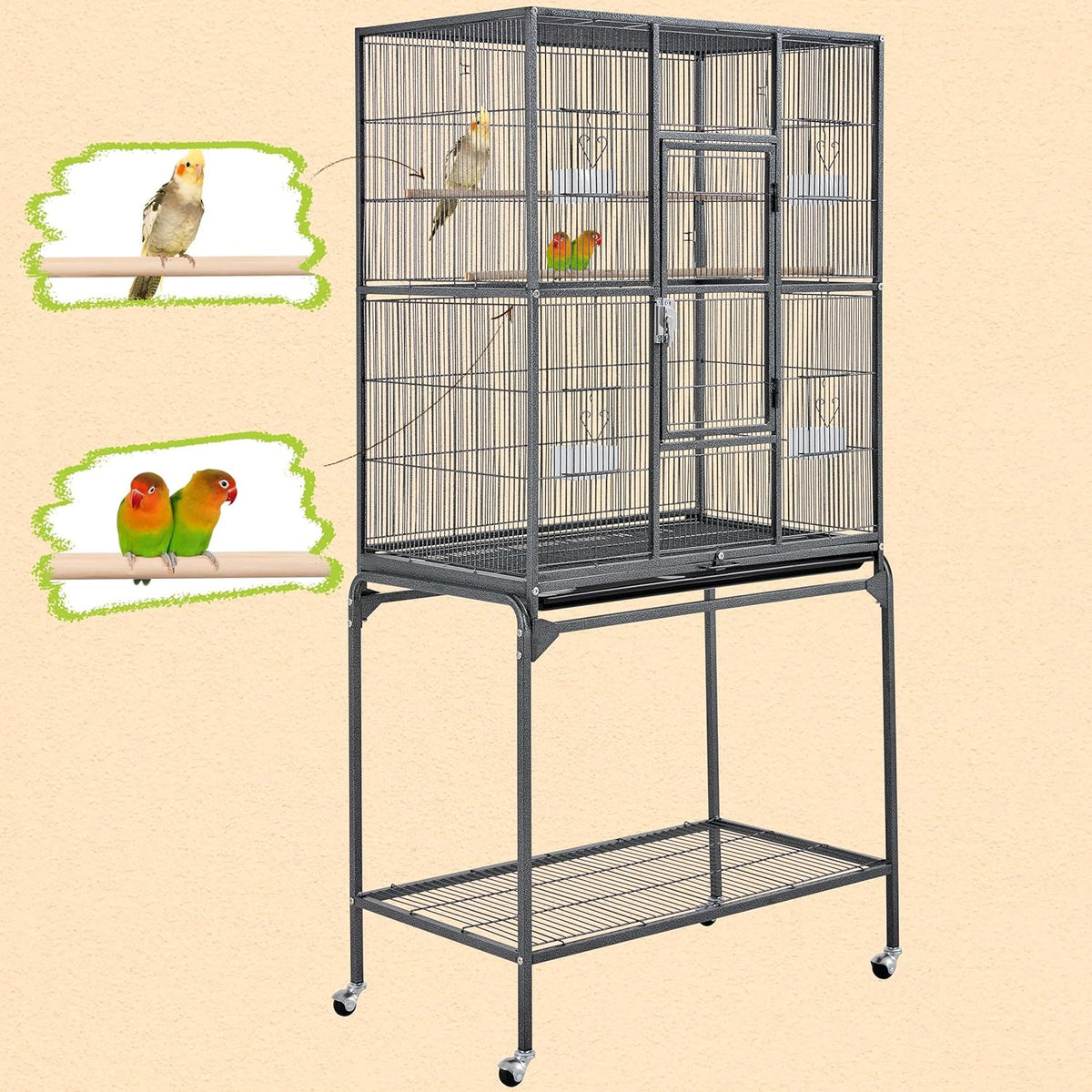 Yaheetech 63-Inch Wrought Iron Rolling Large Bird Cage for African Grey Small Quaker Amazon Parrots