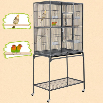 Yaheetech 63-Inch Wrought Iron Rolling Large Bird Cage for African Grey Small Quaker Amazon Parrots