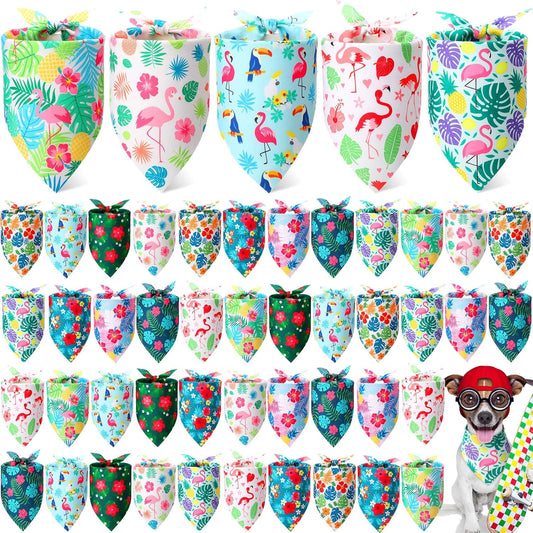 Weewooday 50 Pcs Hawaiian Dog Bandanas Bulk for Dogs Soft Bibs Adjustable Triangle Pet Bandana for