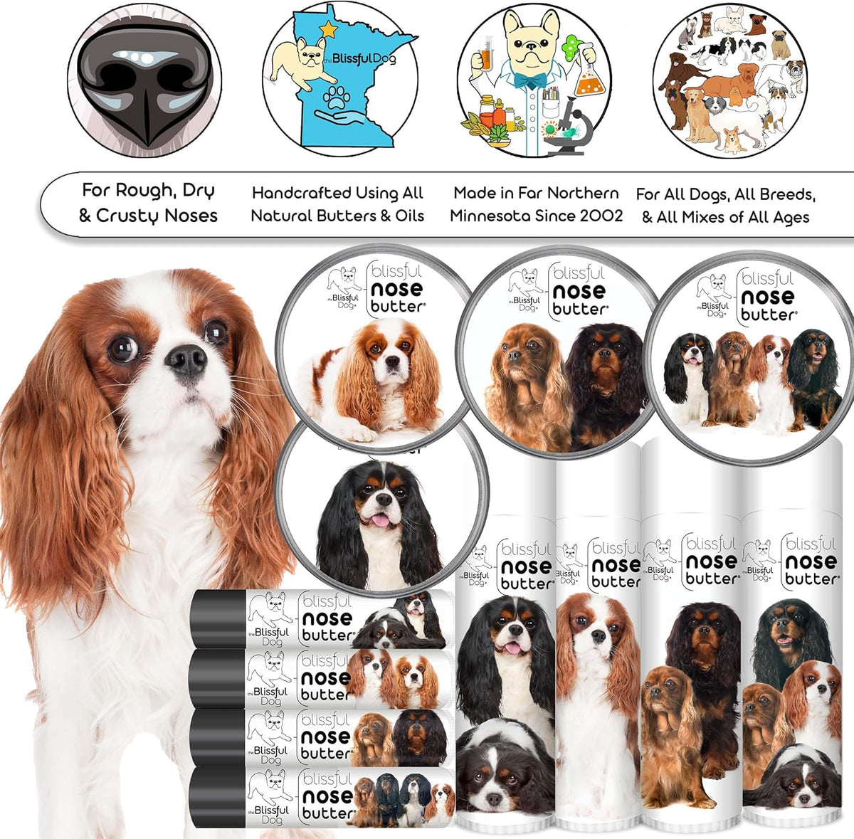 The Blissful Dog Cavalier King Charles Spaniel Nose Butter, Versatile Dog Nose Balm for Dry Nose