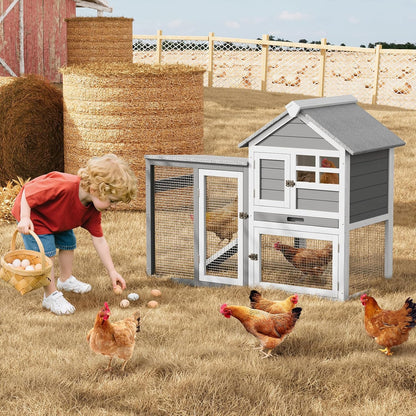 2-Tier Rabbit & Chicken House,Wooden Chicken Coop & Bunny Cage with Non-Slip Ramp, 4
