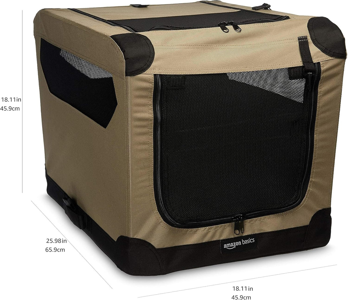 Amazon Basics 2 Door Foldable and Portable Travel Pet Kennel for Cat, Dog, Rabbit, 26 inch, Tan, S