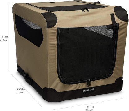 Amazon Basics 2 Door Foldable and Portable Travel Pet Kennel for Cat, Dog, Rabbit, 26 inch, Tan, S