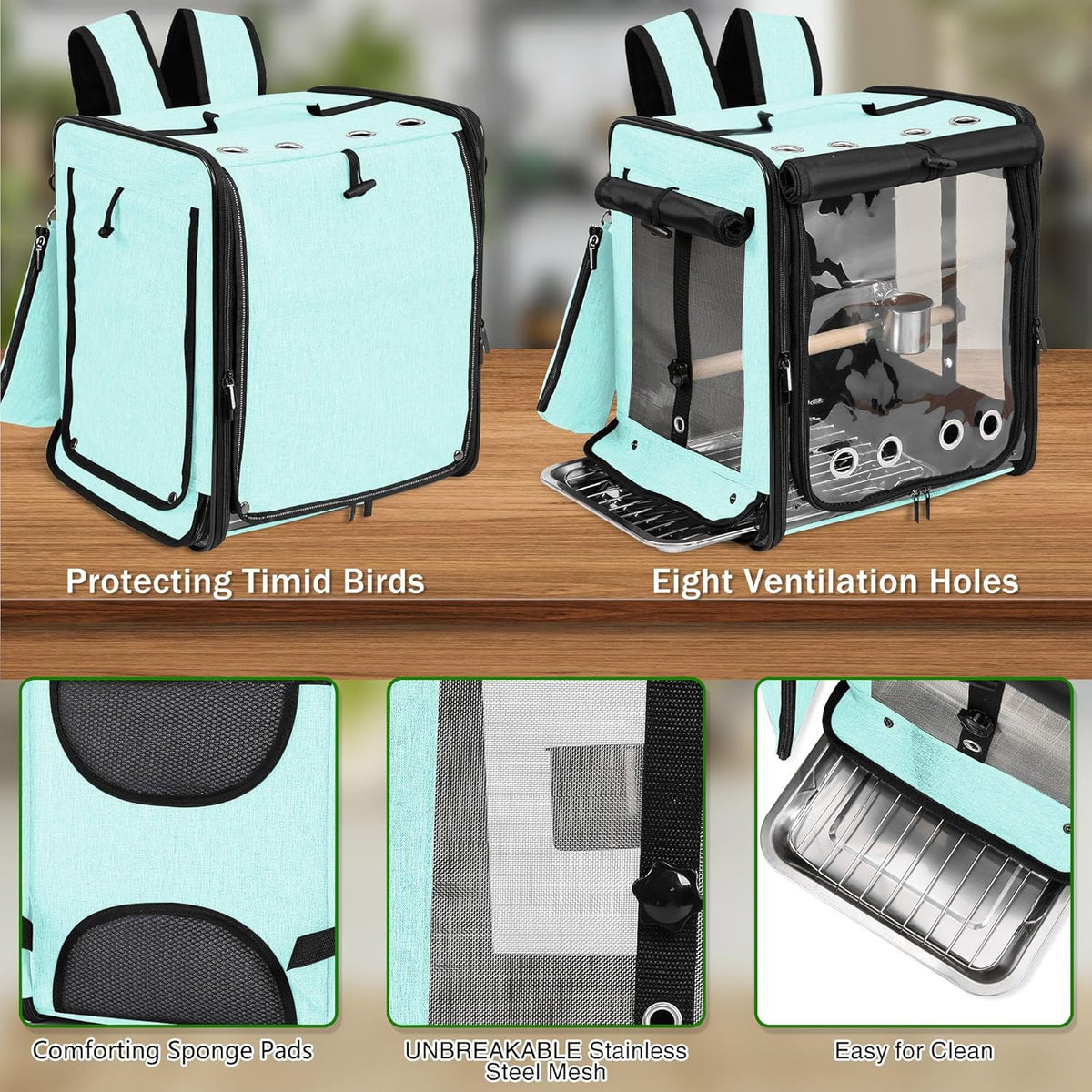 Suertree Bird Carrier with Seat Belt for Car Travel, Bird Backpack Carrier with Indestructible