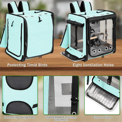 Suertree Bird Carrier with Seat Belt for Car Travel, Bird Backpack Carrier with Indestructible