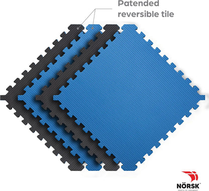 Norsk Reversible Exercise Mats 3/4" Thick EVA Interlocking Foam Tiles - Perfect for Home Gym