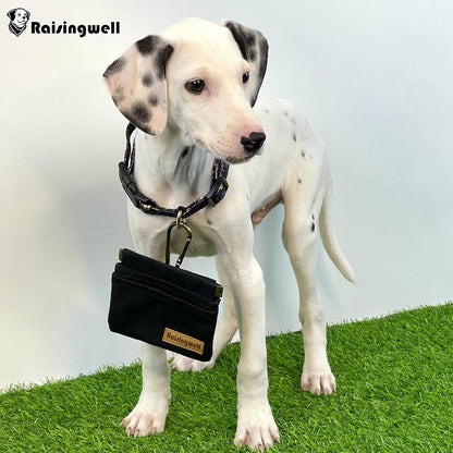 Dog Treat Pouch, Black Pocket Sized Pet Training Pouch, Cotton Fabric, Hand Free Dog Walking Bag