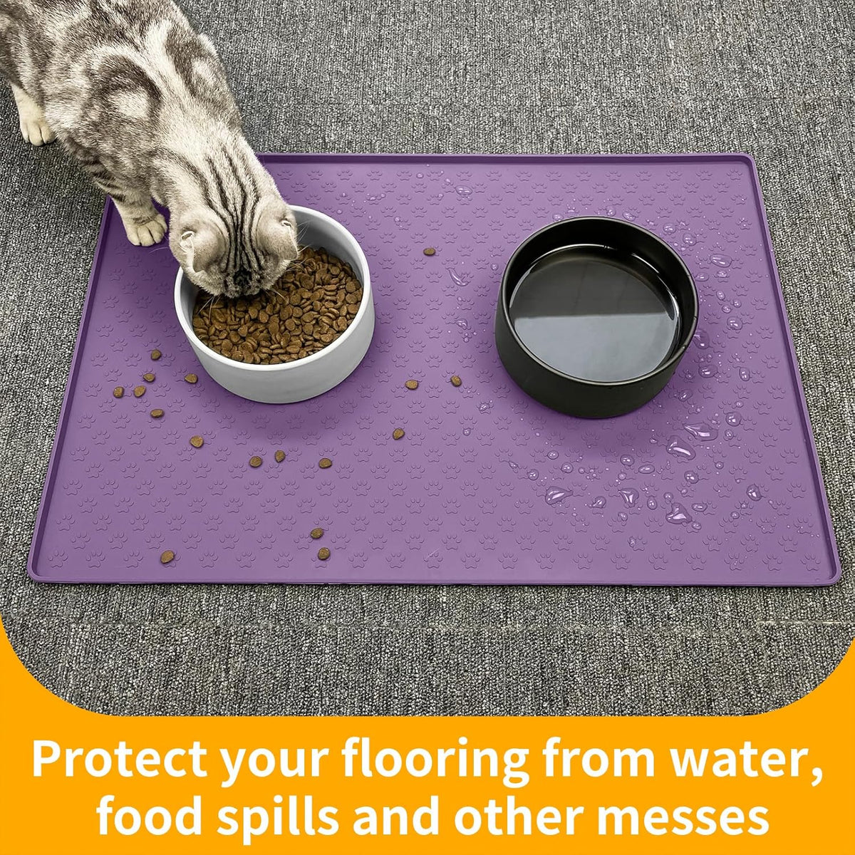 Ptlom Dog Food Mat Anti-Slip Pet Bowl Mats for Food and Water, High-Lips Pet Placemat Prevent Messy
