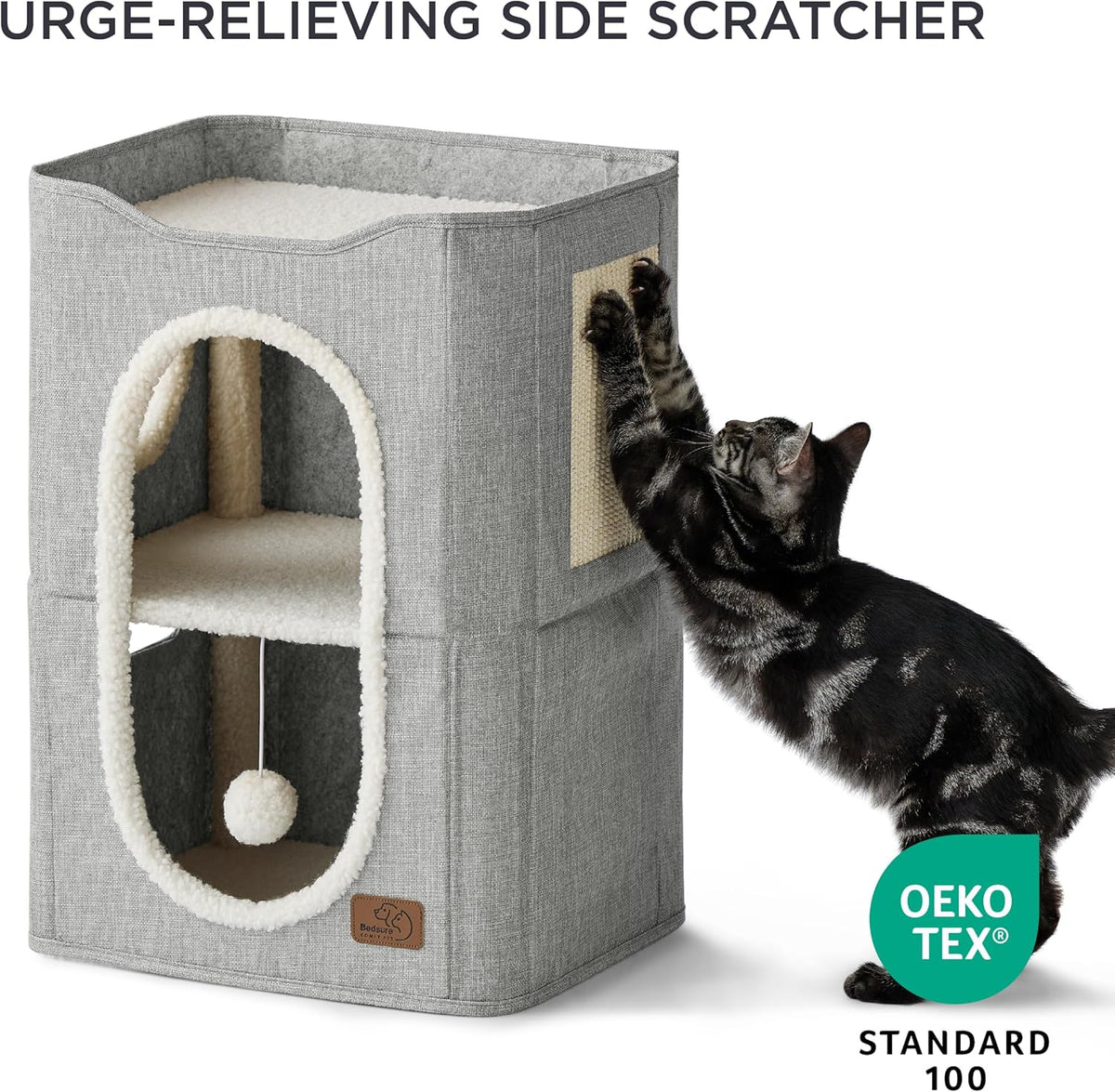 Bedsure 2 Story Cat House - Cat Condos for Indoor Cats with Scratch Pad and Fluffy Ball Hanging