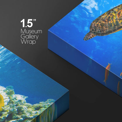 wall26 Canvas Print Wall Art Vibrant Neon Underwater Turtle, Reef & Fish Nature Animals Photography