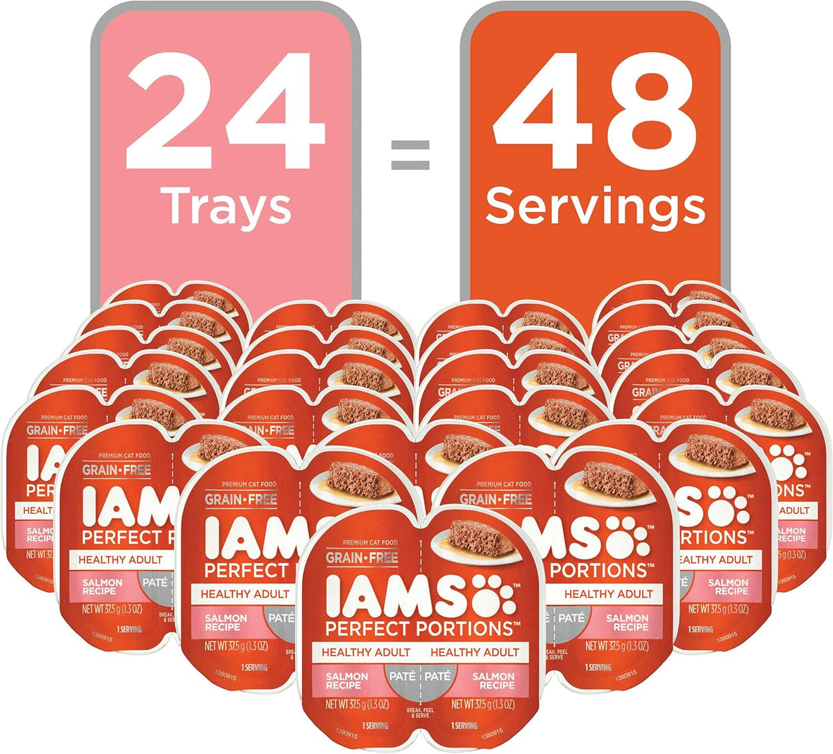 IAMS Perfect Portions Healthy Adult Grain Free Wet Cat Food Pate, Salmon Recipe, 2.6 oz. Easy Peel