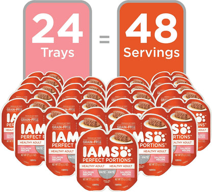 IAMS Perfect Portions Healthy Adult Grain Free Wet Cat Food Pate, Salmon Recipe, 2.6 oz. Easy Peel