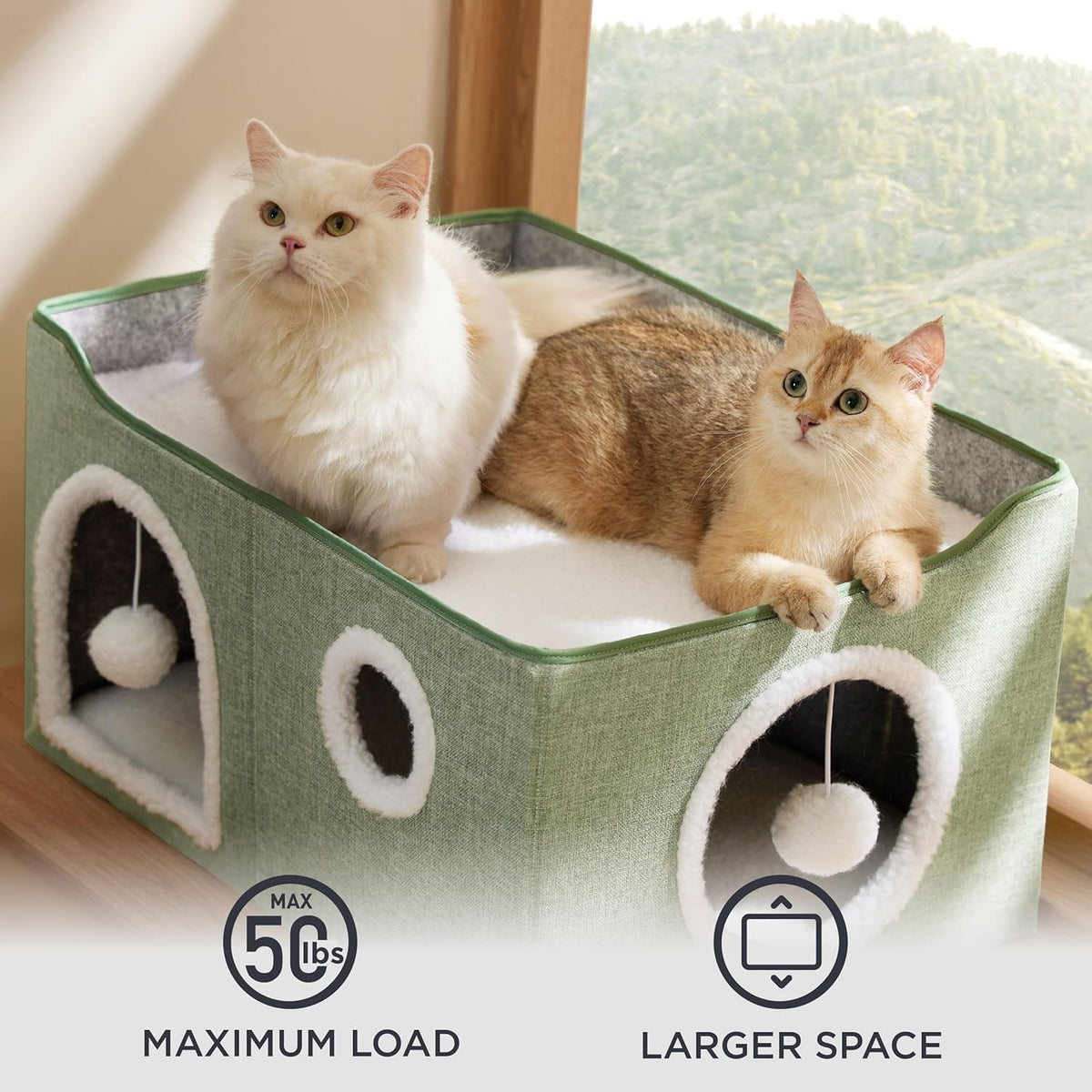 Bedsure Large Cat Beds for Indoor Cats - Extra Wide Cat Cube House for Small Pet with Fluffy Ball