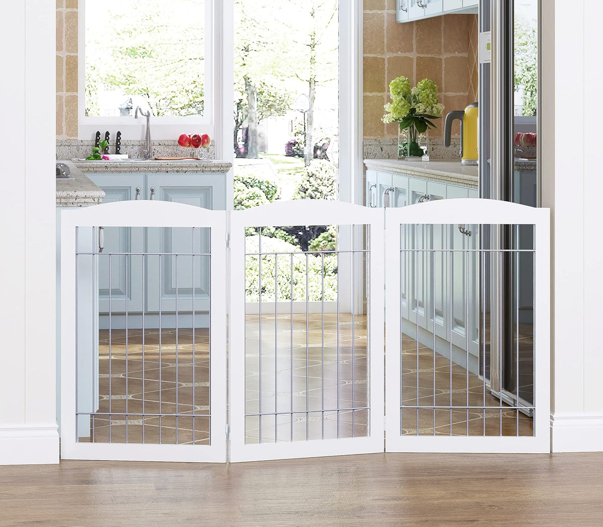 Spirich Freestanding Wire Pet Gate for Dogs, Tall Dog Gate for The Houes, Doorway, Stairs, Pet