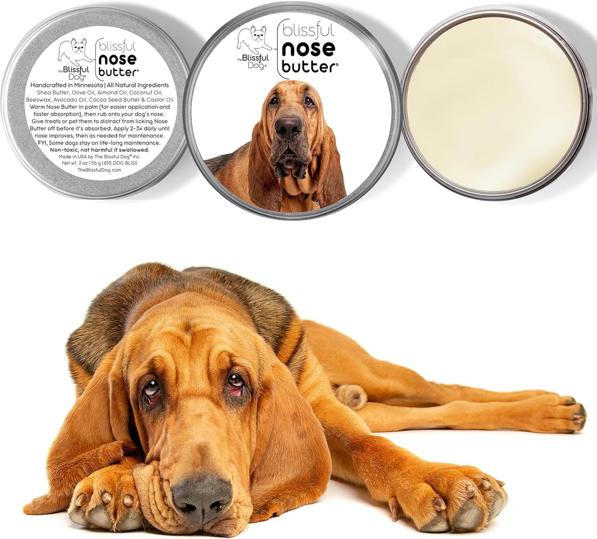 The Blissful Dog Bloodhound Nose Butter for Dry, Cracked Skin, Lick-Safe Dog Nose Balm with