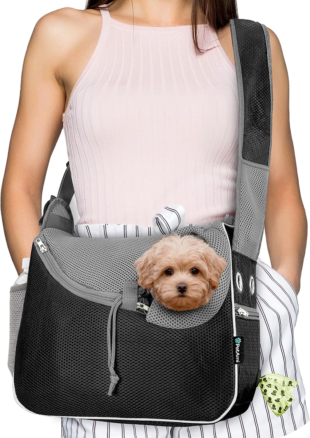 PetAmi Small Dog Sling Carrier, Soft-Sided Crossbody Puppy Carrying Purse Bag, Adjustable Sling Pet