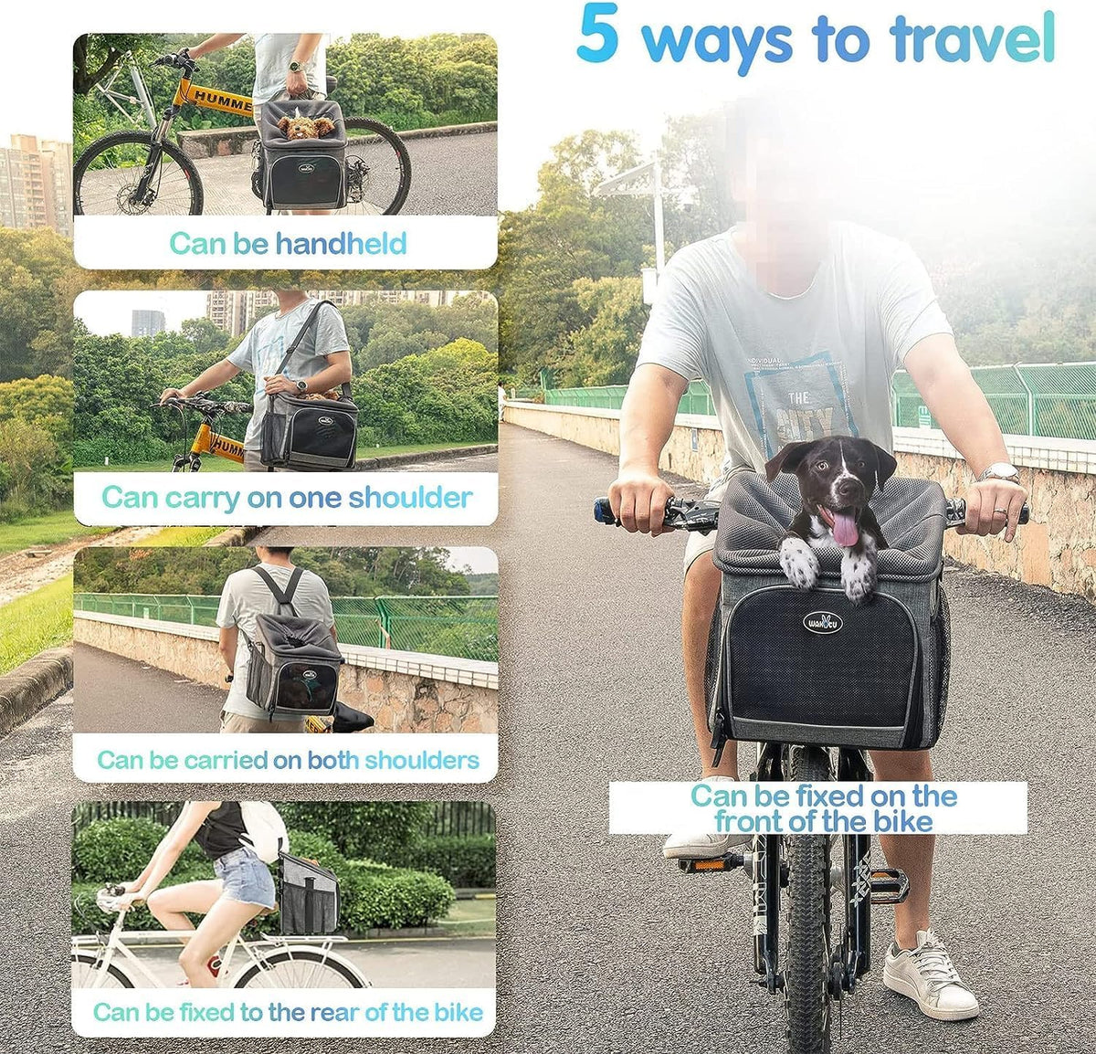 Dog Bike Basket Carrier, Pet Bicycle Front Carrier Backpack for Bike Riding Foldable Removable