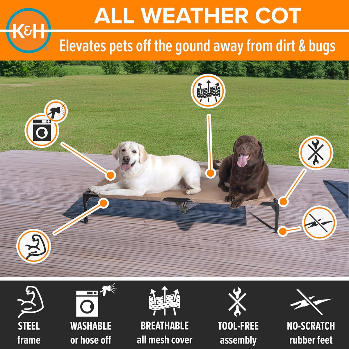 K&H Pet Products Outdoor Elevated Dog Cot, Cooling Raised Bed with Waterproof Breathable Mesh for