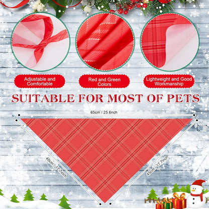 Abbylike 100 Pcs Christmas Dog Bandanas Bulk Red and Green Buffalo Plaid Xmas Bandanas for Dogs