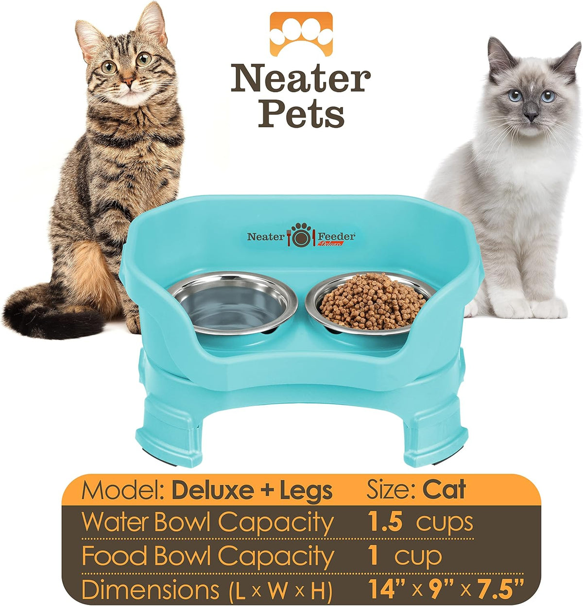 Neater Feeder Deluxe Mess Proof Cat Bowls Elevated for All Breeds – Made in USA – No Spill Raised