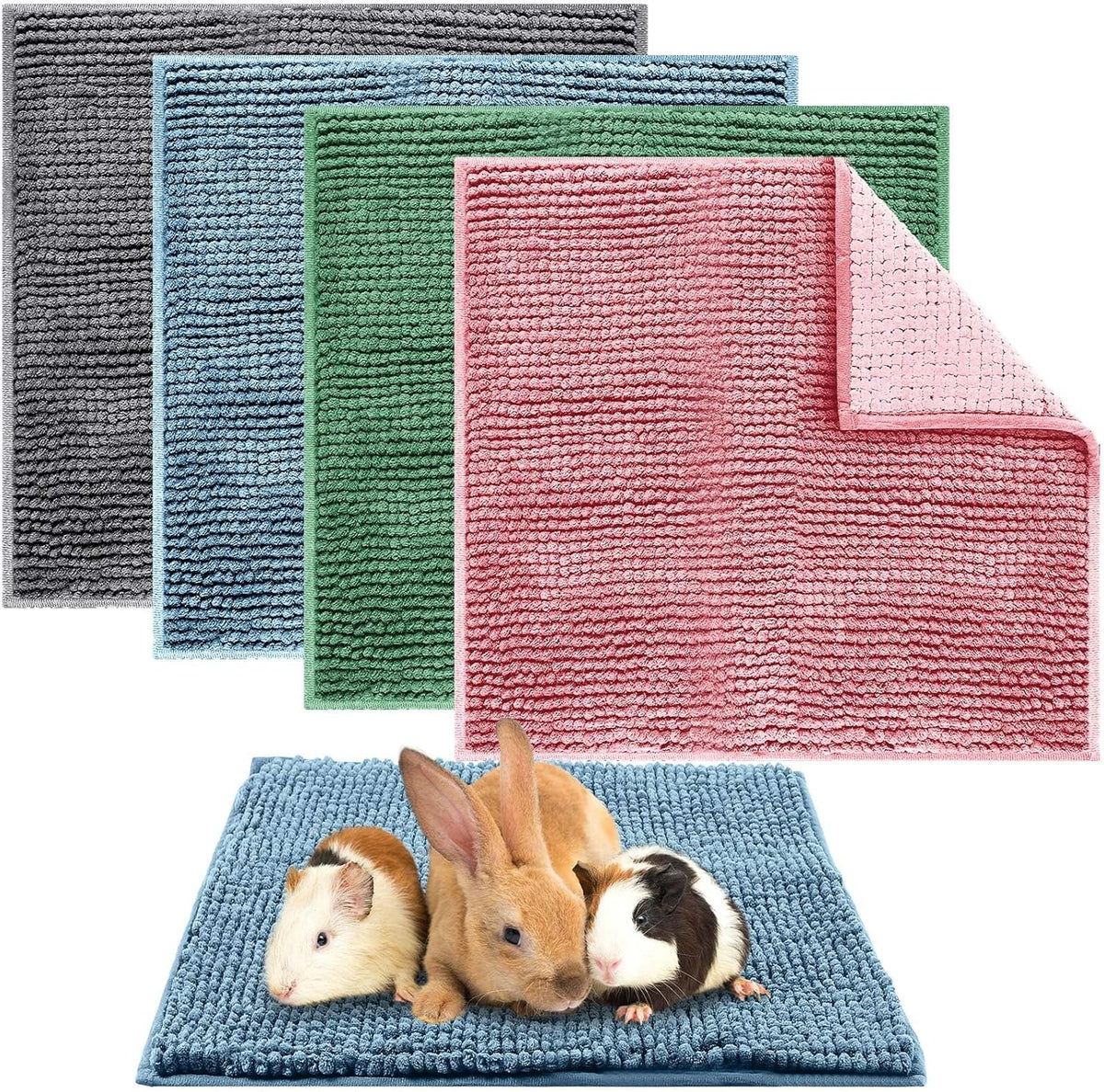 Amylove 4 Pcs Guinea Pig Cage Liner Guinea Pig Bedding Washable Fleece Pee Pads Reusable Small