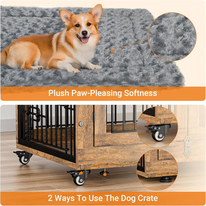 Lulive Dog Crate Furniture, Dog Kennel Indoor Double Doors Wooden Dog Cage, 32'' Heavy Duty Dog