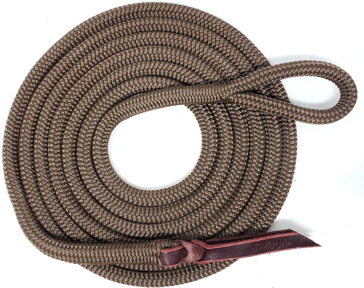 Double Braid Polyester Yacht Horse Lead Rope with Loop 12ft. or 14ft. Lengths (Brown, 14 ft. No