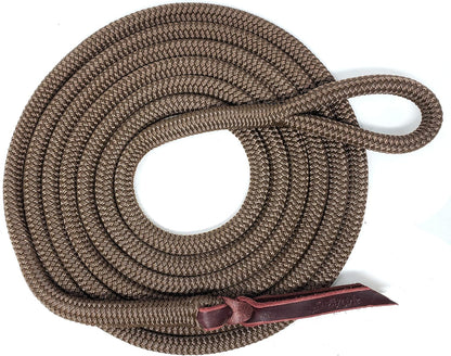 Double Braid Polyester Yacht Horse Lead Rope with Loop 12ft. or 14ft. Lengths (Brown, 14 ft. No
