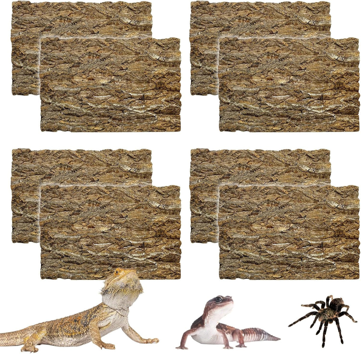 kathson 8Pcs Cork Tile Background Bark 11.8”Lx7.9”W Reptile Tank Background Terrarium Backdrop Wall
