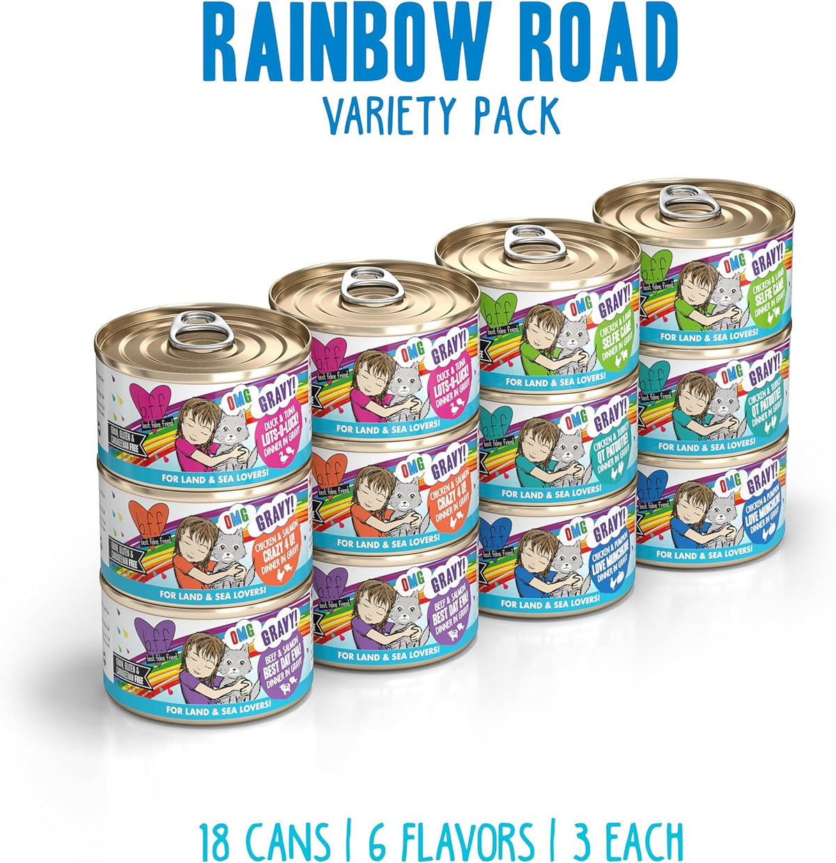 Weruva B.F.F. OMG - Best Feline Friend Oh My Gravy!, Variety Pack, Rainbow Road, Wet Cat Food by