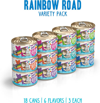 Weruva B.F.F. OMG - Best Feline Friend Oh My Gravy!, Variety Pack, Rainbow Road, Wet Cat Food by