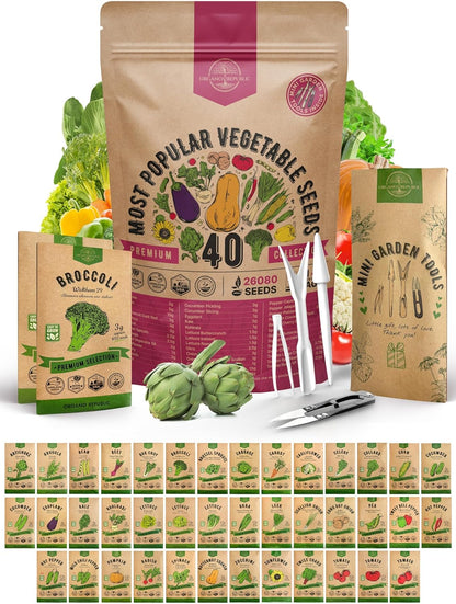Organo Republic 40 Vegetable Seeds Variety Pack - 26000 Non GMO Heirloom Seeds for Planting