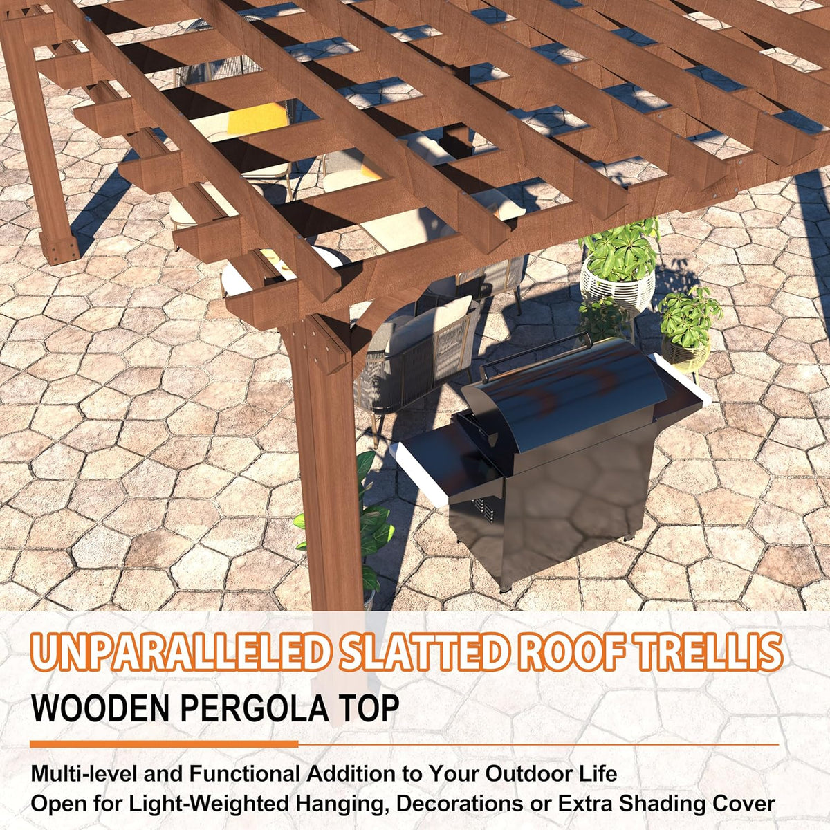 MUPATER 12x14 FT Wooden Pergola, Cedar Pergola Kit with Roof, Outdoor Garden Shelter for Backyard