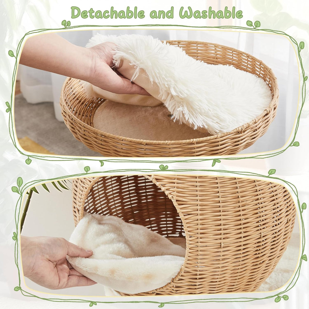 Yaheetech 54in Rattan Cat Tree, Modern Tower with Breathable Woven Condo, Scratching Posts &