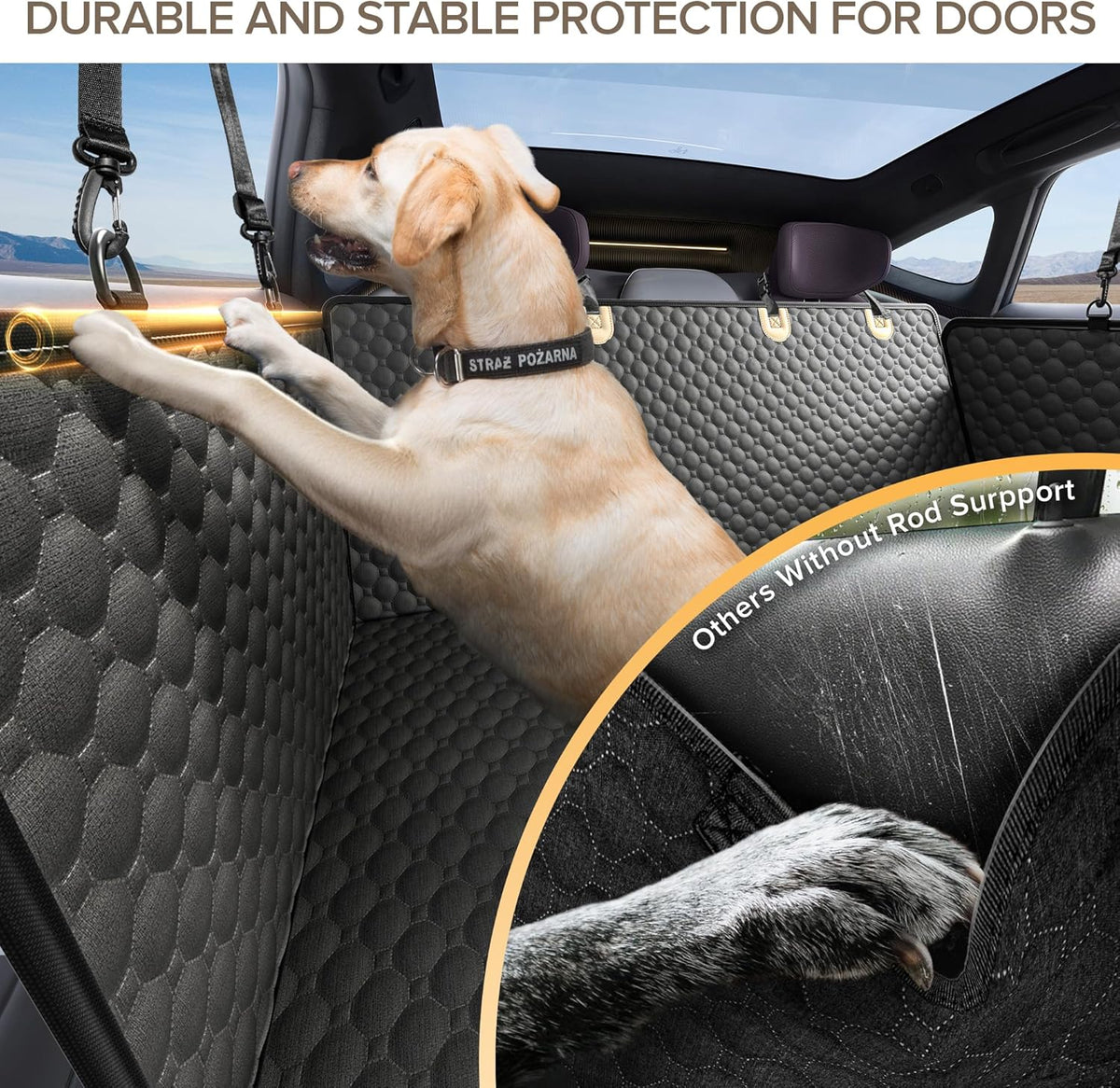 Back Seat Extender for Dogs, PVC Rods Support and Hard Bottom Car Seat Cover for Dogs, Heavy Duty