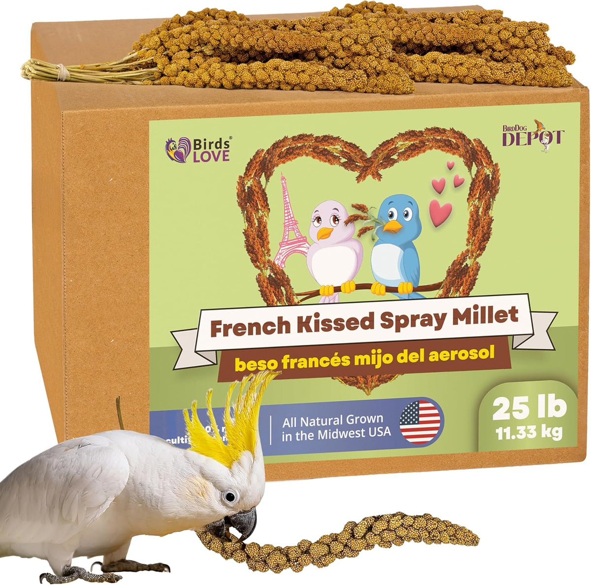 Birds LOVE French Kissed Spray Millet for Birds - Parakeets, Cockatiels, Lovebirds, Finches