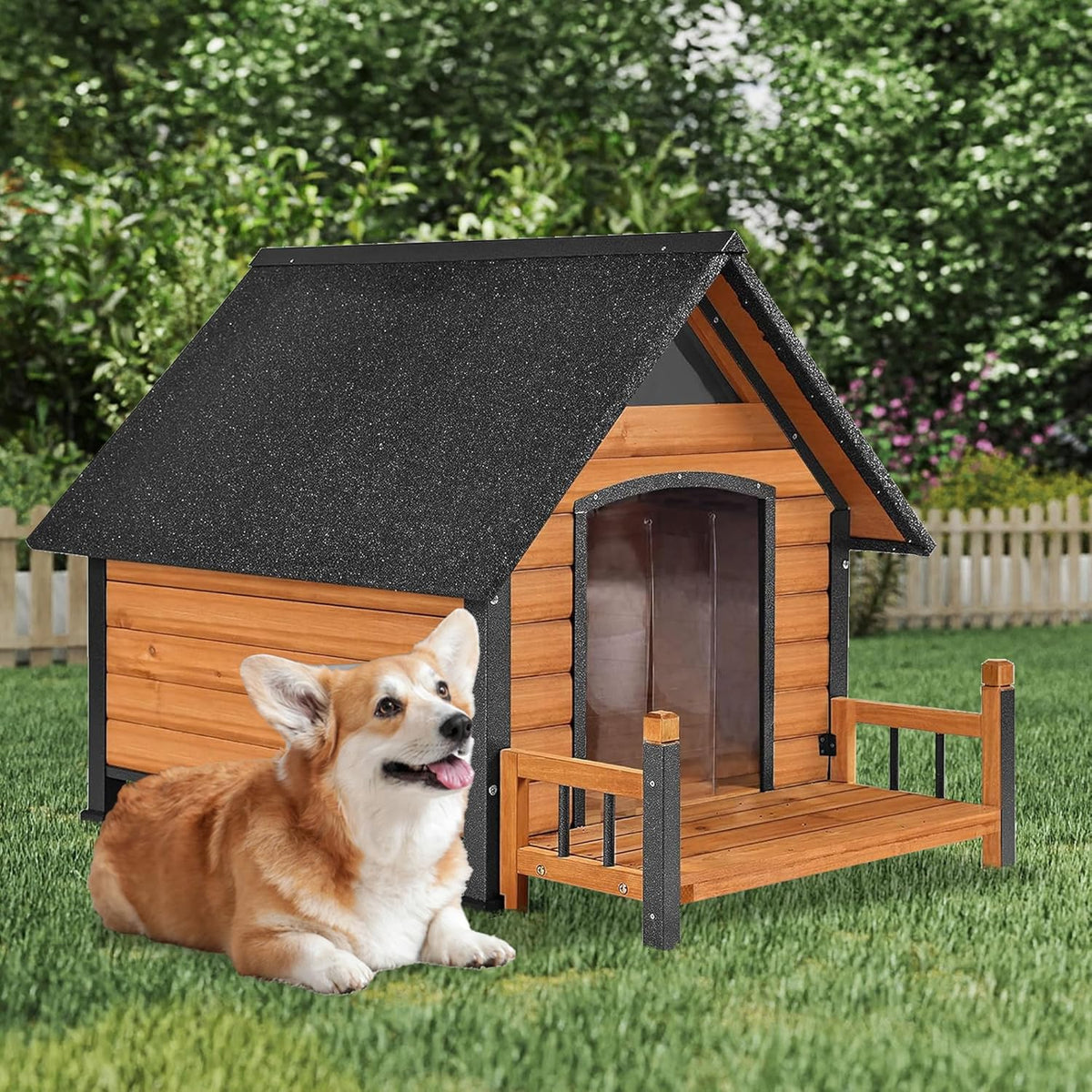 GUTINNEEN Dog House Outdoor Weatherproof with Porch, Puppy Shelter Indoor with Anti-Bite Design