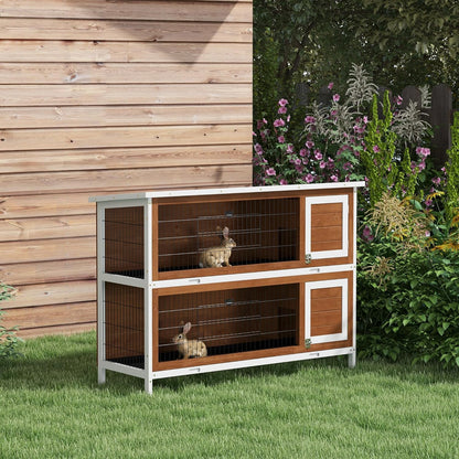 PawHut 54" 2-Story Large Rabbit Hutch Bunny Cage Wooden Pet House Small Animal Habitat with