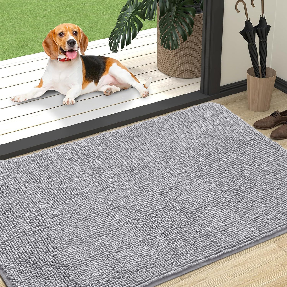 OLANLY Dog Door Mat for Muddy Paws 47x32, Absorbs Moisture and Dirt, Absorbent Non-Slip Washable