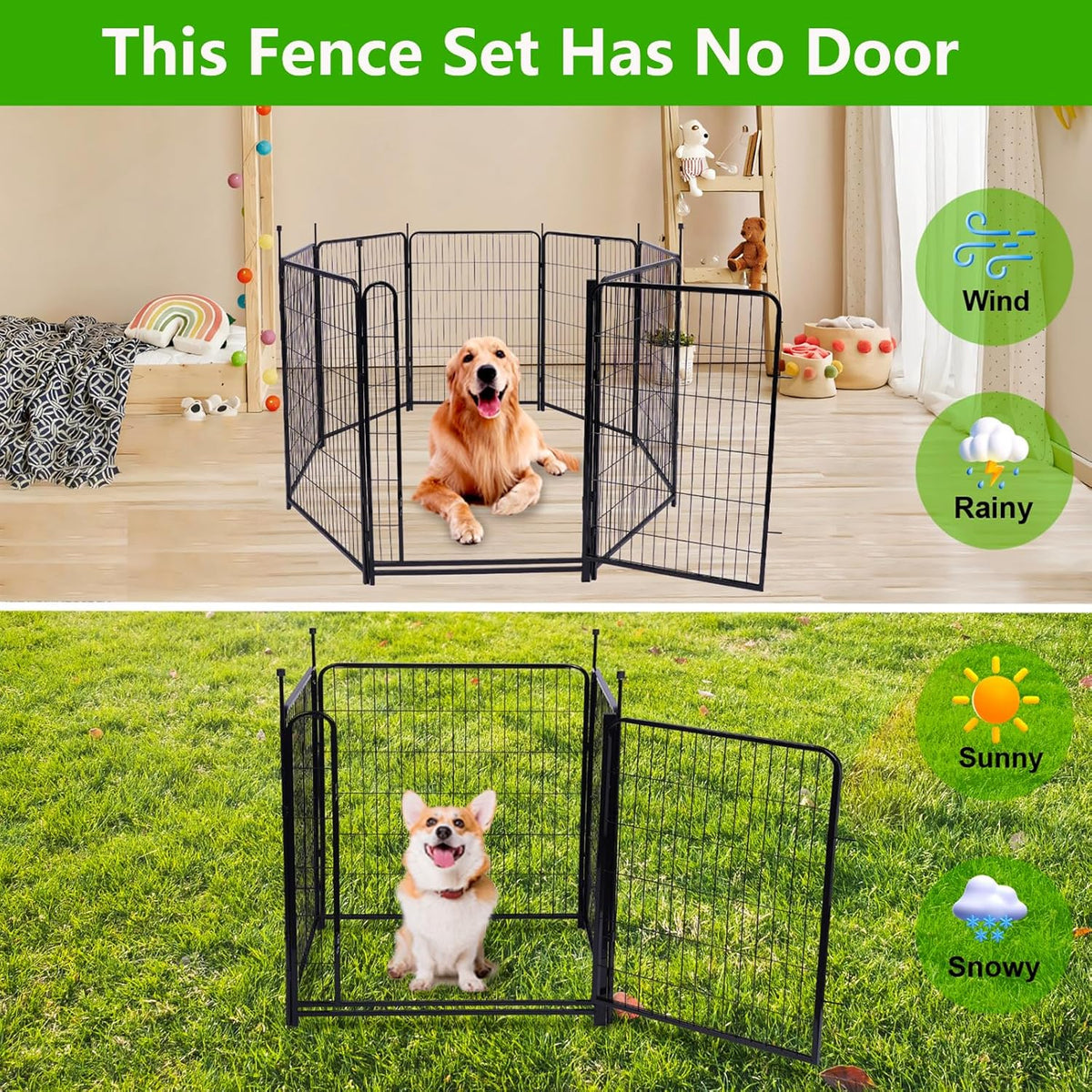 Doorless Dog Digging Fence Barrier,56in(H) 10 Panels Total 22.1 Ft(L), Black Metal Fencing for Yard